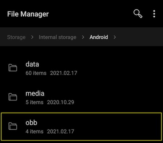 Folder OBB na Androida